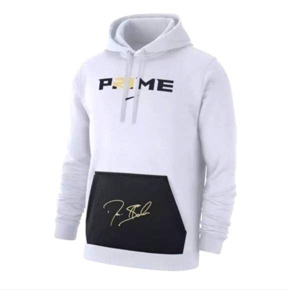 Nike‎ Coach Prime Dieon Sanders White Hoodie with Black Pocket Size Large NWT - Picture 1 of 9